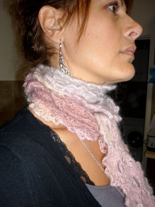 Side view - Victorian inspired floral mohair scarf.
