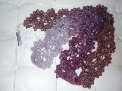 Ladies mohair Victorian-floral-pattern hand-crocheted Soft and Lush scarf.