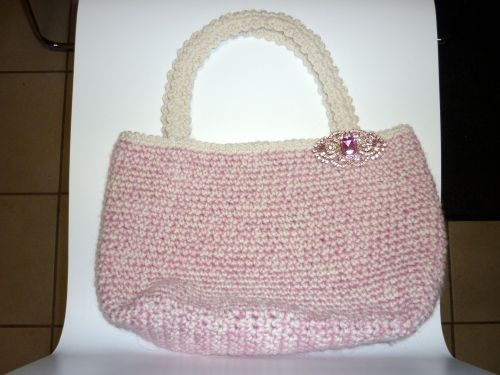 Soft and Lush - crochet bag with rhinestone brooch.