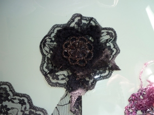 Soft and Lush - Black lace and mohair crochet brooch with diamontee and glass detail.