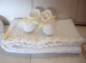 Baby booties and blanket - hand crocheted