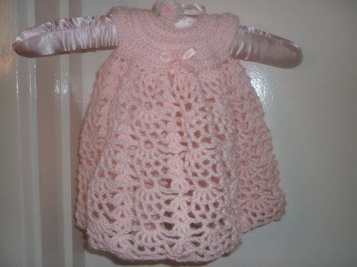 Soft and Lush finished pink baby crochet dress