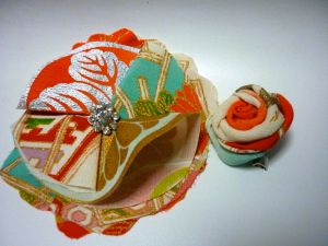 Japanese fabric flower brooches - open and rosette, by Soft and Lush.